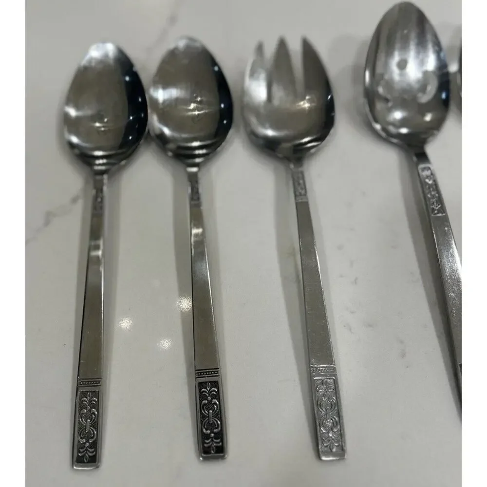 Vtg Set of 4 Fleur de‎ Lis Serving Pieces Stainless Flatware Taiwan Customcraft
